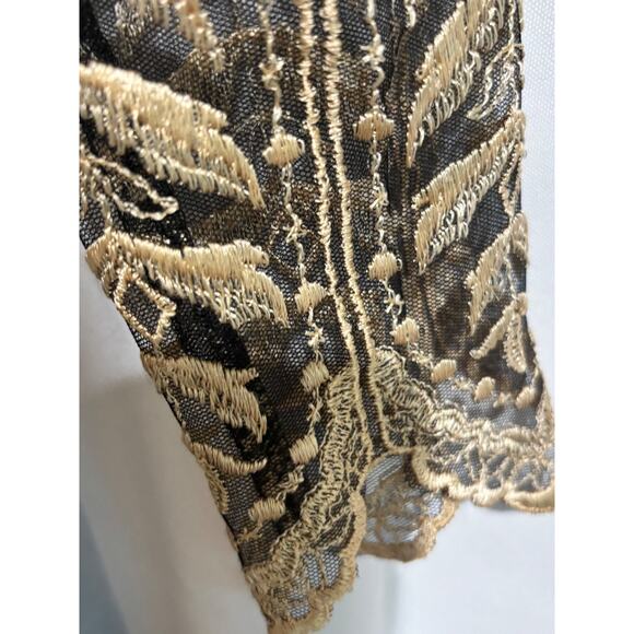 Vtg Cachet Midi‎ Formal Black Chiffon Dress lace Gold overlay sz 9/10 whimsigoth - Picture 9 of 11